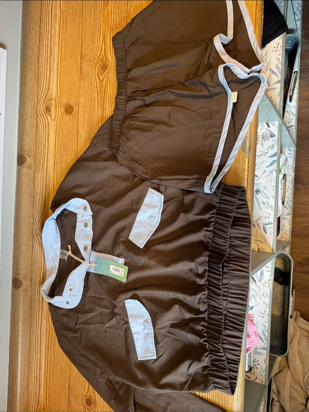 Altar'd State Brown Shorts Set with Light Blue Trim